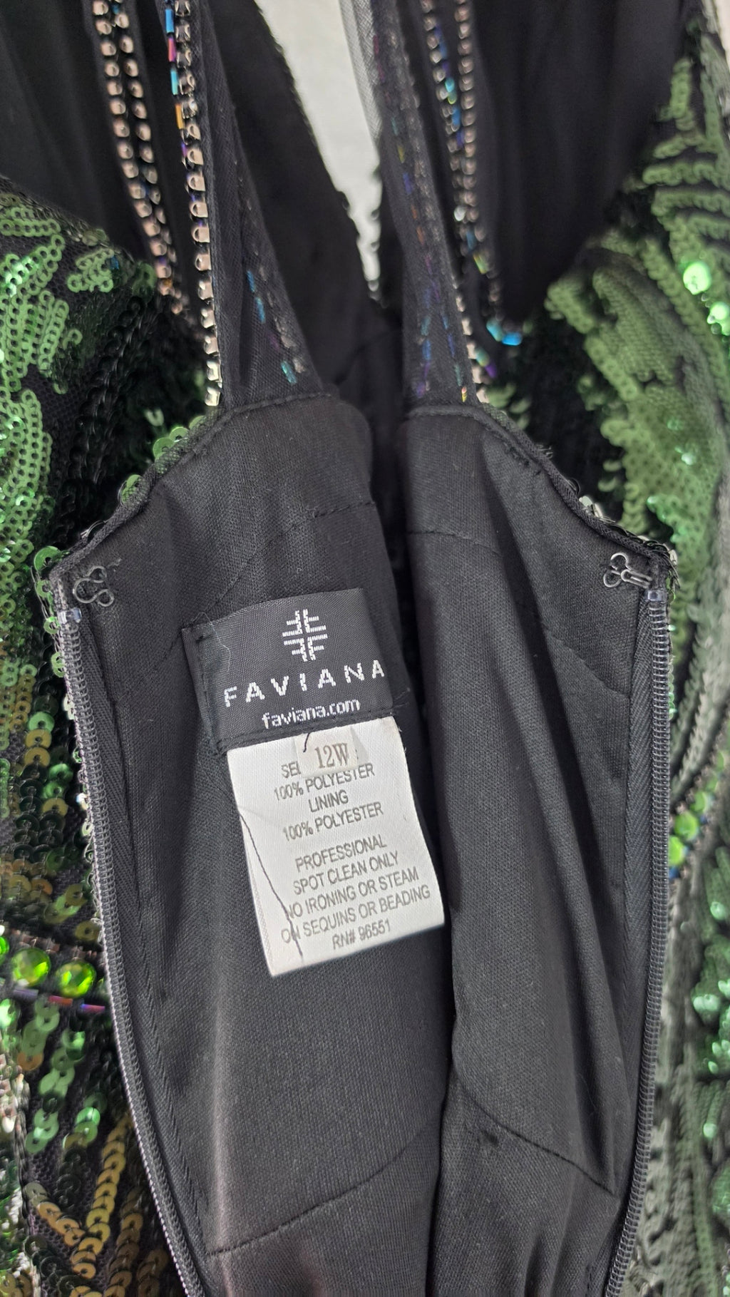 Faviana Green Black Sequin Beaded Halter Formal Gown Evening Prom Dress