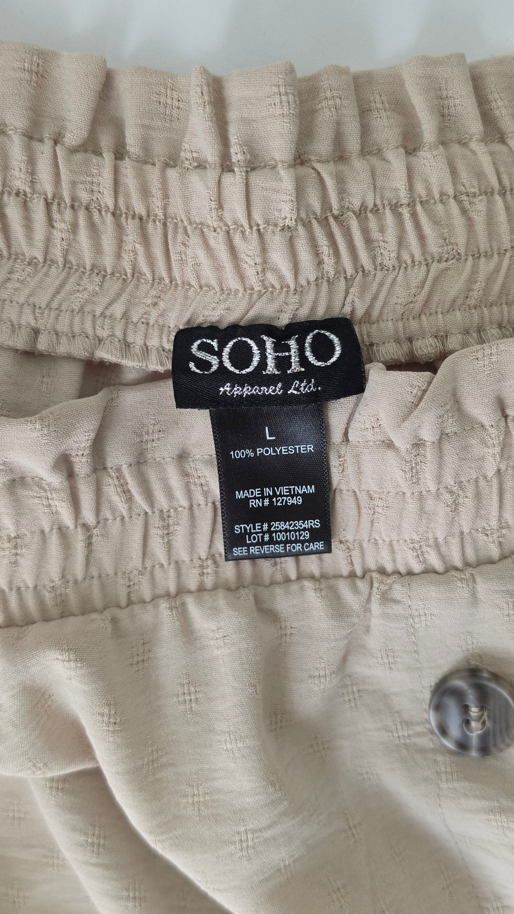 SOHO Apparel Beige Textured Button Front Midi Skirt Elastic