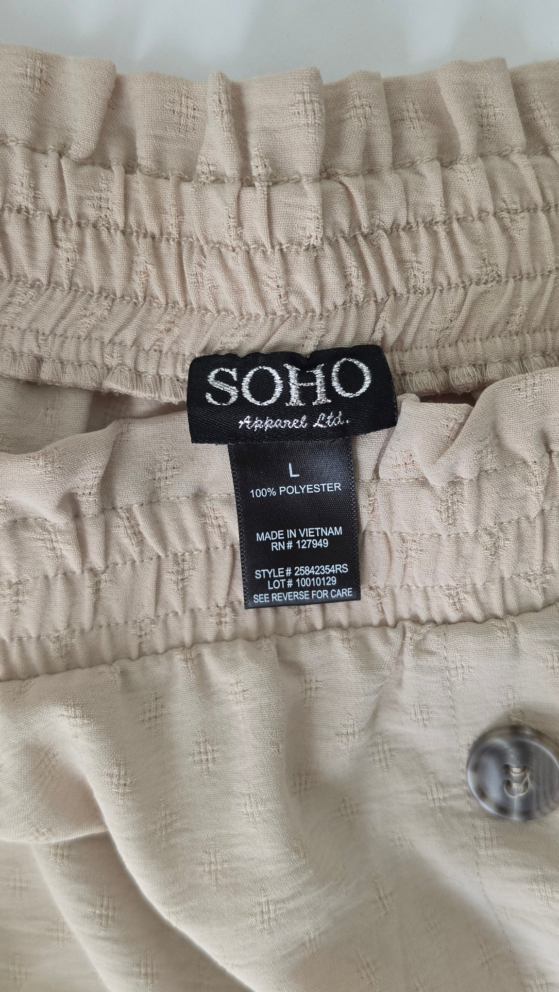 SOHO Apparel Beige Textured Button Front Midi Skirt Elastic