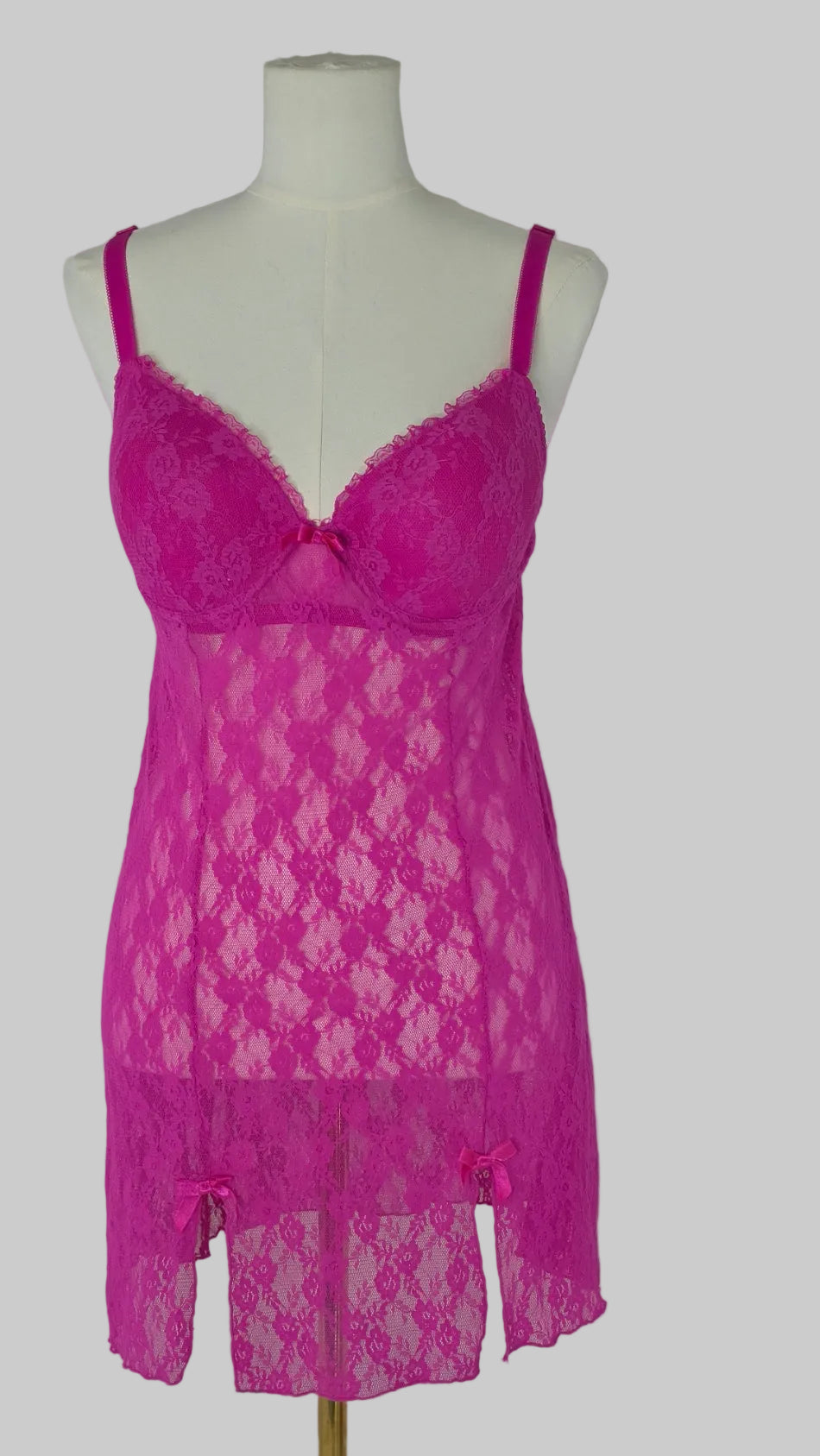 Be Wicked Hot Pink Floral Lace Babydoll Chemise Lingerie – 38C
