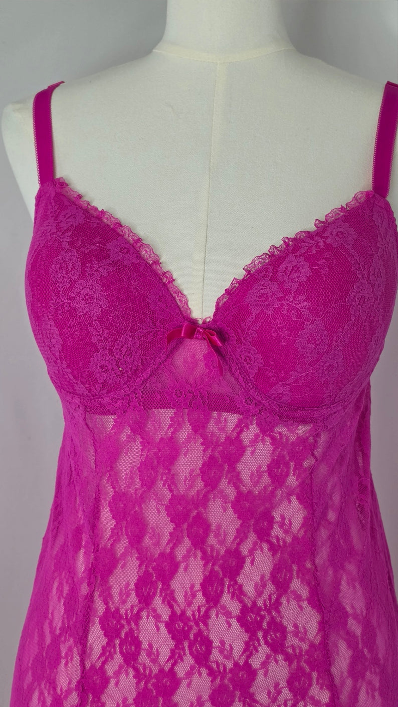 Be Wicked Hot Pink Floral Lace Babydoll Chemise Lingerie – 38C