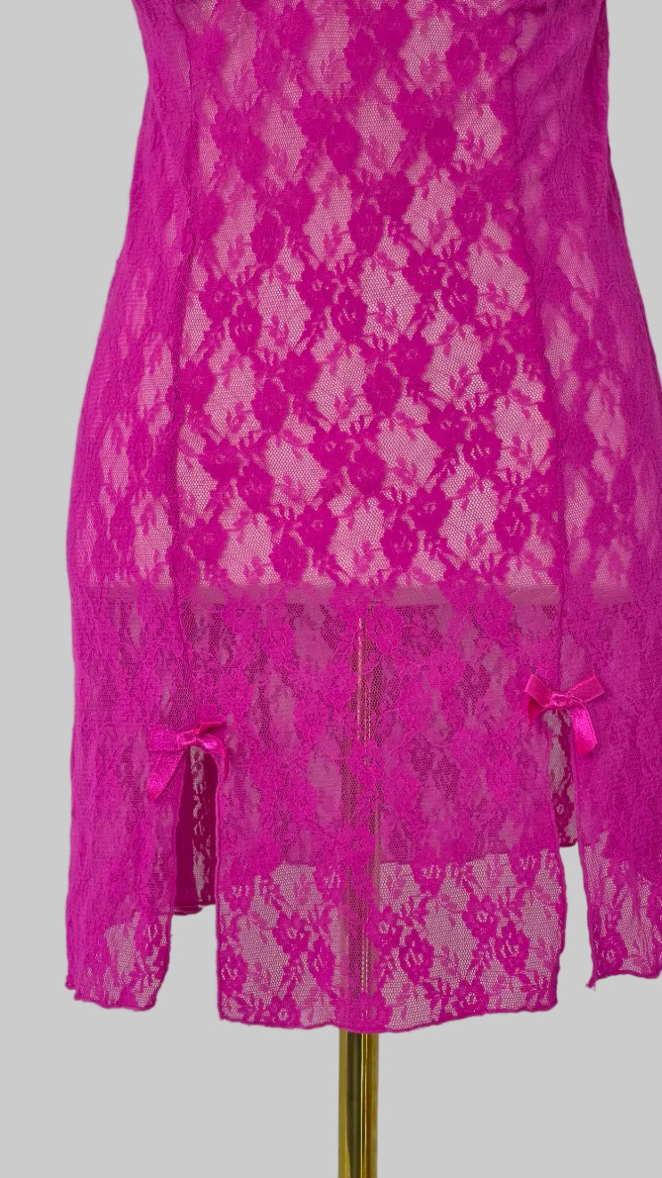Be Wicked Hot Pink Floral Lace Babydoll Chemise Lingerie – 38C
