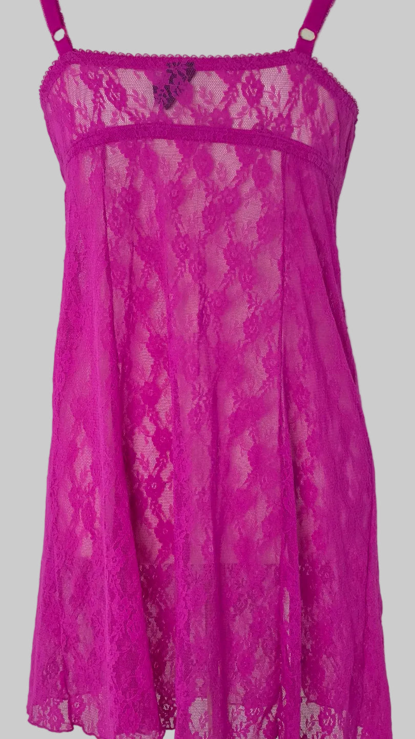 Be Wicked Hot Pink Floral Lace Babydoll Chemise Lingerie – 38C