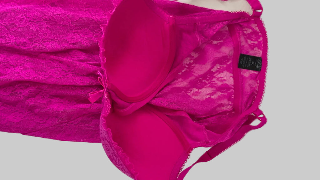 Be Wicked Hot Pink Floral Lace Babydoll Chemise Lingerie – 38C