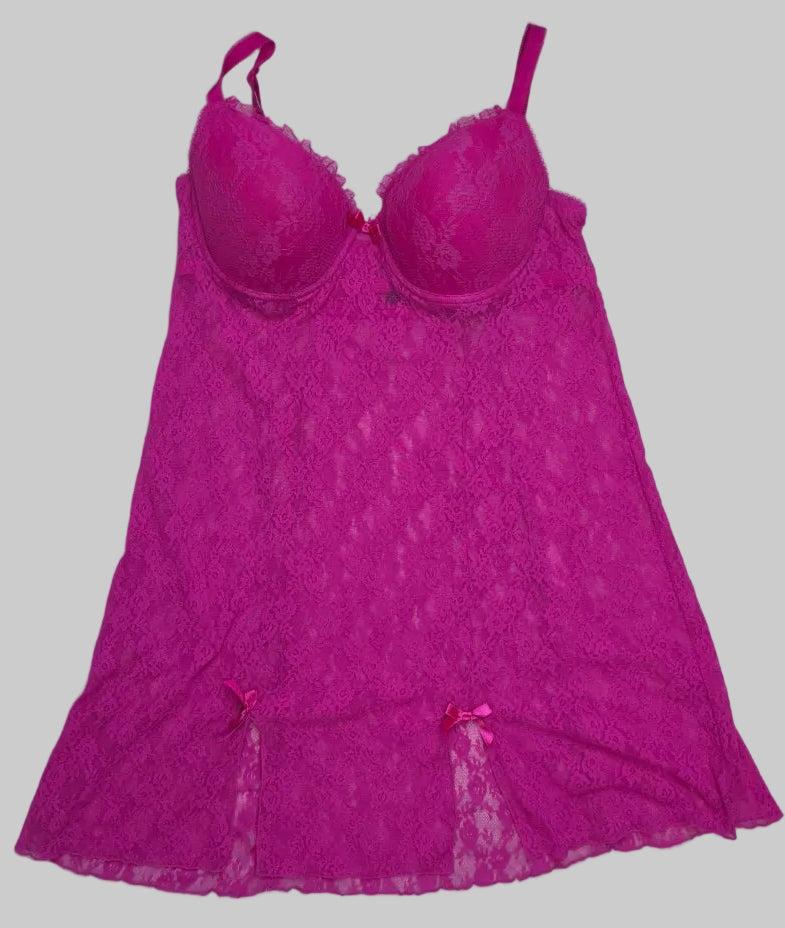 Be Wicked Hot Pink Floral Lace Babydoll Chemise Lingerie – 38C