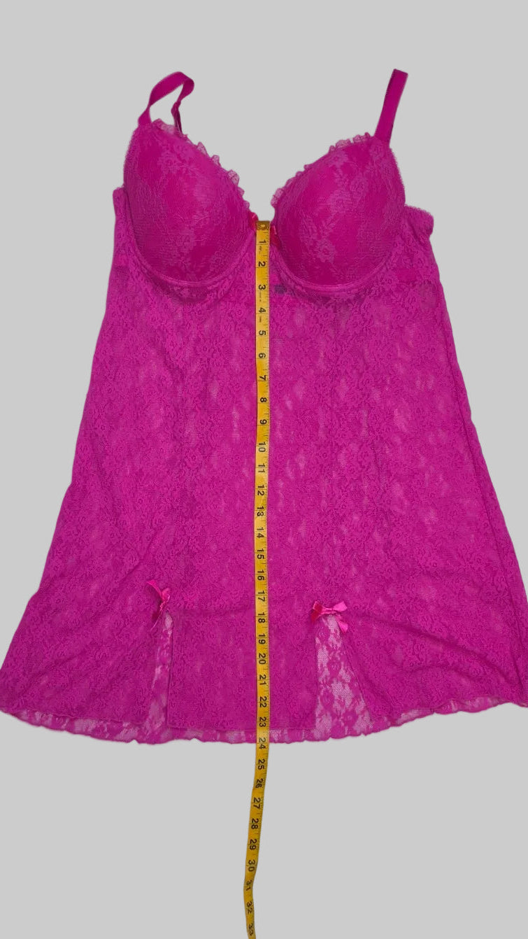 Be Wicked Hot Pink Floral Lace Babydoll Chemise Lingerie – 38C