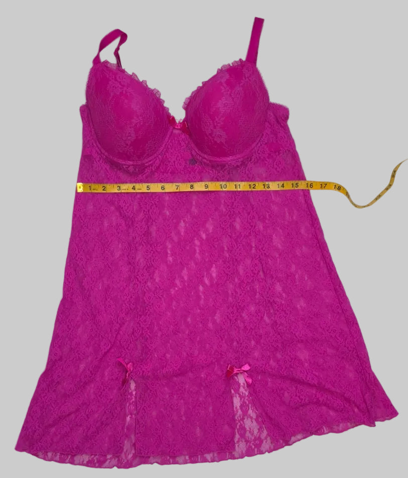 Be Wicked Hot Pink Floral Lace Babydoll Chemise Lingerie – 38C