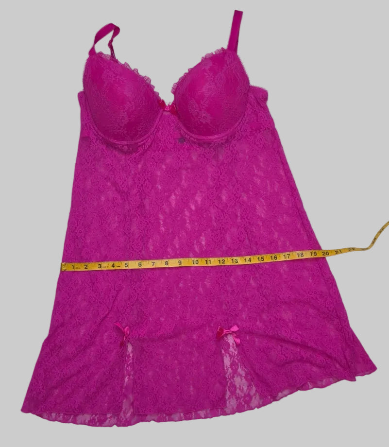 Be Wicked Hot Pink Floral Lace Babydoll Chemise Lingerie – 38C