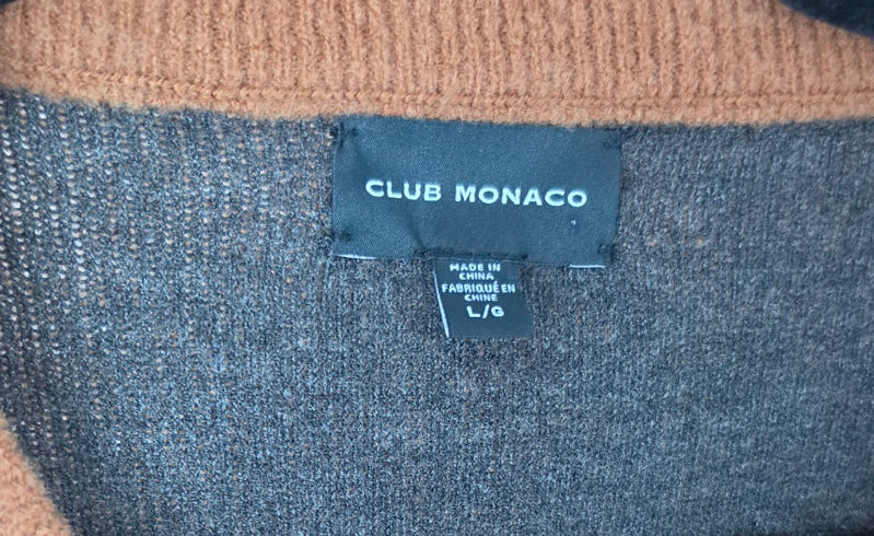 Club Monaco Reversible Wool Blend Sweater Large Brown Charcoal Crewneck