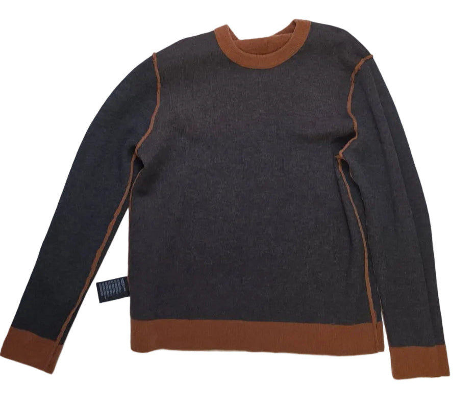 Club Monaco Reversible Wool Blend Sweater Large Brown Charcoal Crewneck