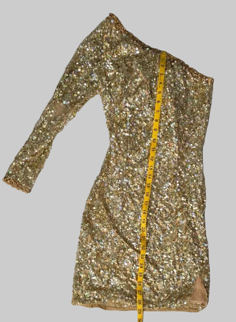 Gold Sequin One Shoulder Bodycon Mini Dress