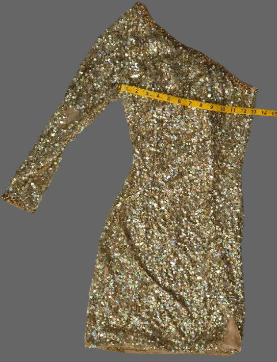 Gold Sequin One Shoulder Bodycon Mini Dress