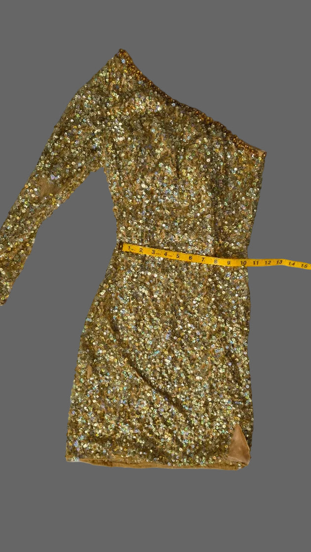 Gold Sequin One Shoulder Bodycon Mini Dress