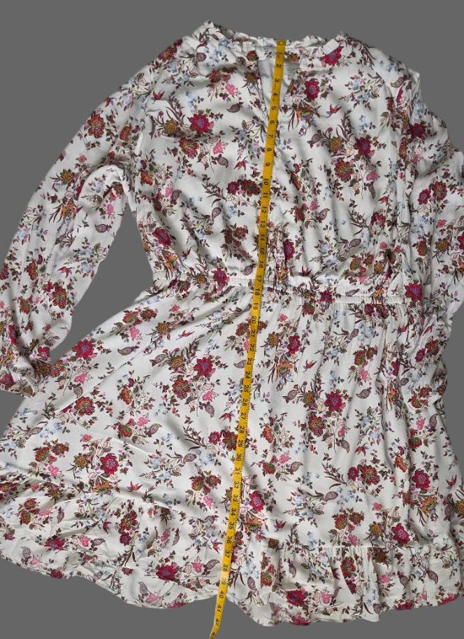 LOFT Plus Size 22 Ivory Floral Long Sleeve Dress