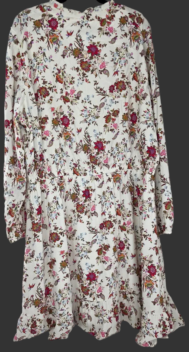 LOFT Plus Size 22 Ivory Floral Long Sleeve Dress