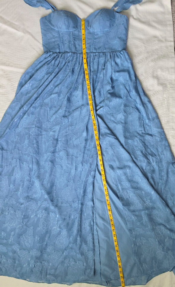 Azazie Blue Floral Jacquard Corset Maxi Dress – Size A12 / L