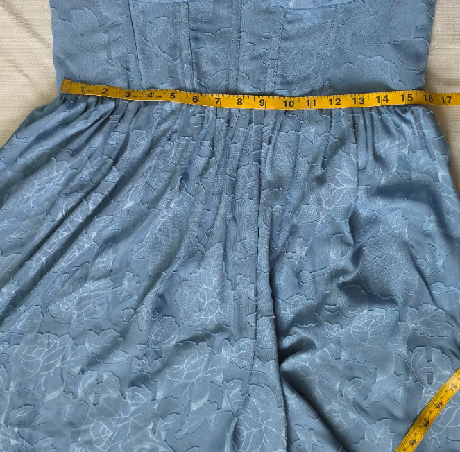 Azazie Blue Floral Jacquard Corset Maxi Dress – Size A12 / L
