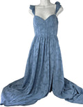 Azazie Blue Floral Jacquard Corset Maxi Dress – Size A12 / L