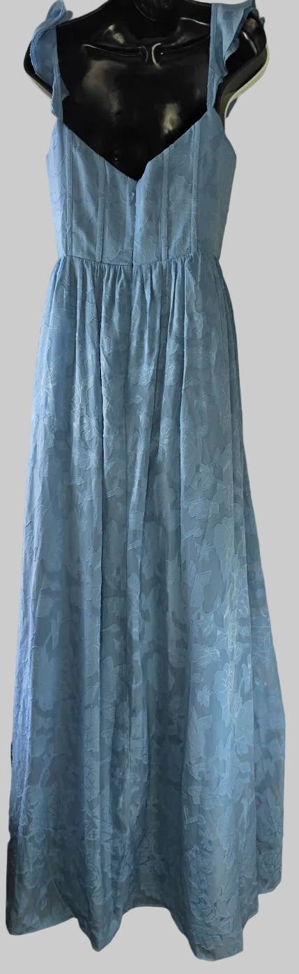 Azazie Blue Floral Jacquard Corset Maxi Dress – Size A12 / L