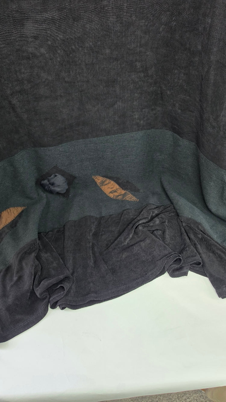 AHNI Handmade USA Black Lagenlook Maxi Dress Size 3 Floral Art to Wear