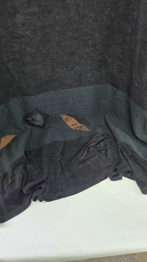 AHNI Handmade USA Black Lagenlook Maxi Dress Size 3 Floral Art to Wear