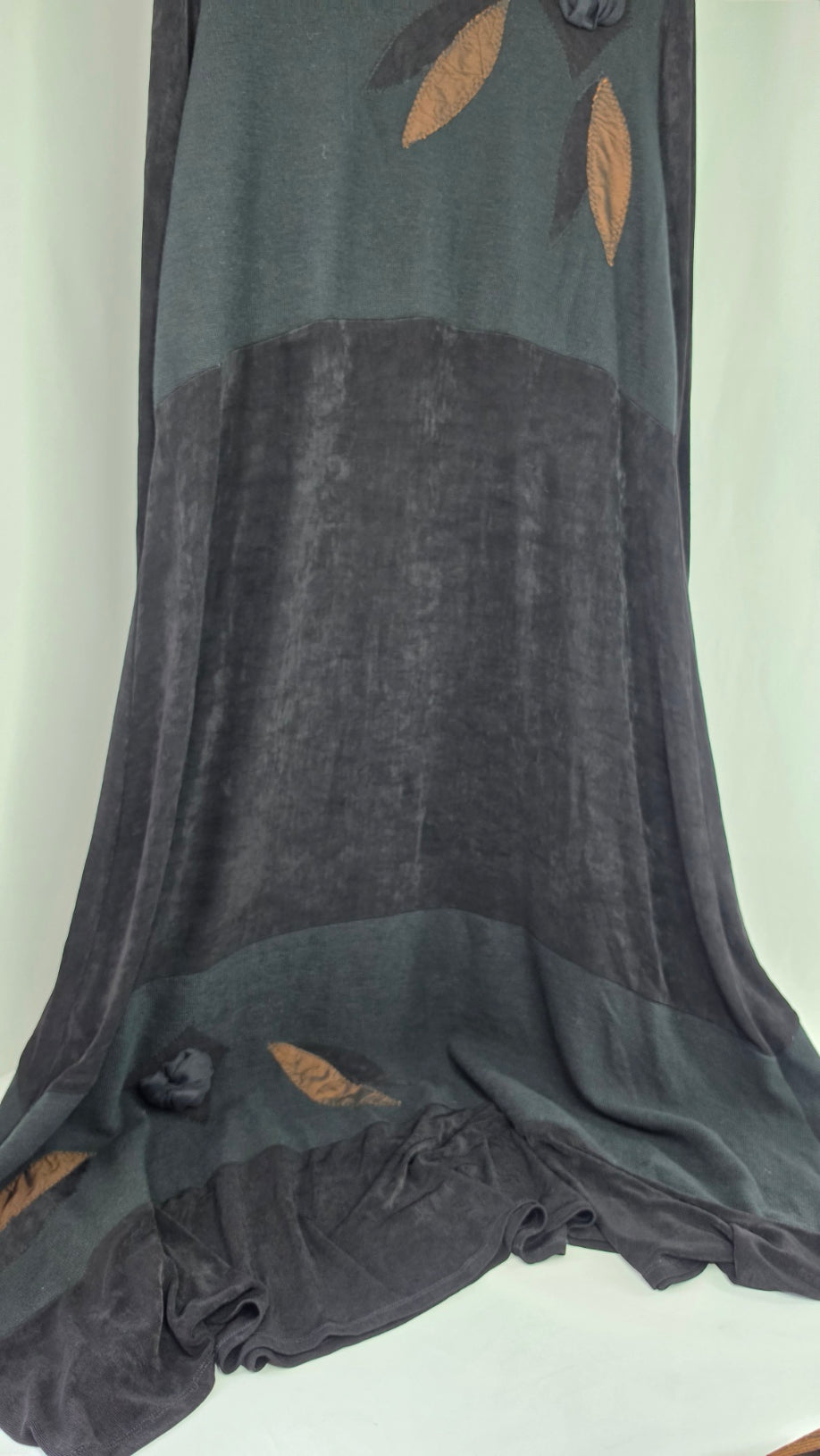 AHNI Handmade USA Black Lagenlook Maxi Dress Size 3 Floral Art to Wear