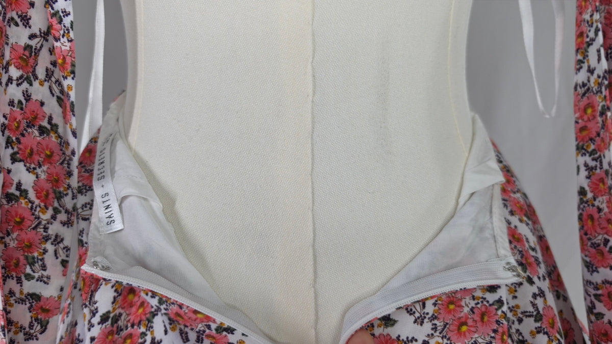 SANS + SECRETS Floral Cutout Mini Dress M Pink Tie Front Ruffle Coquette