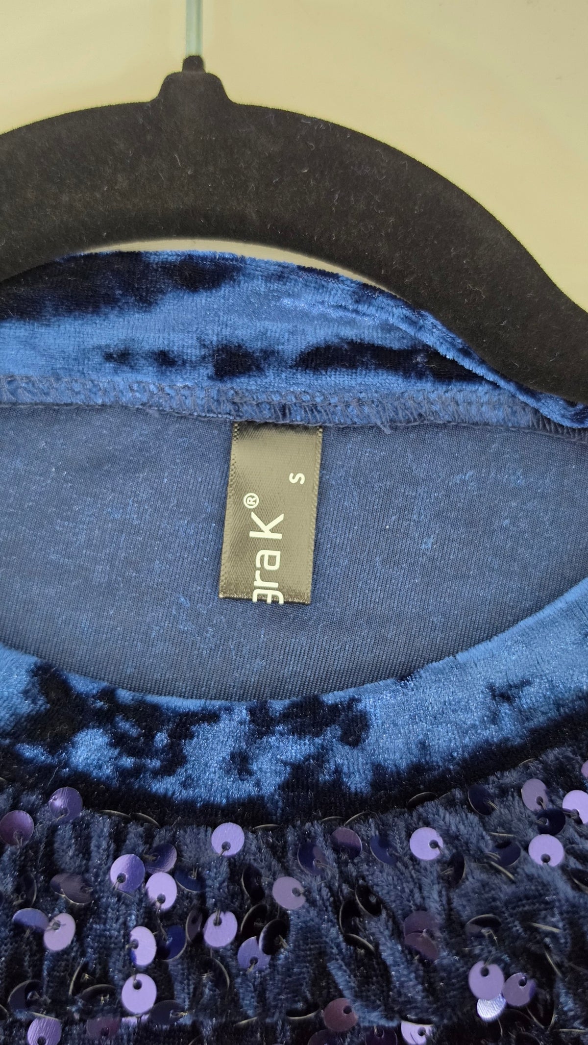 Allegra K Navy Blue Velvet Sequin Top