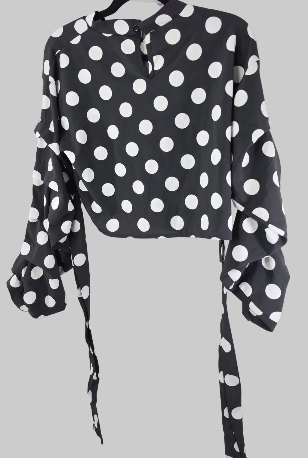 Black & White Polka Dot Ruffle-Sleeve Crop Top