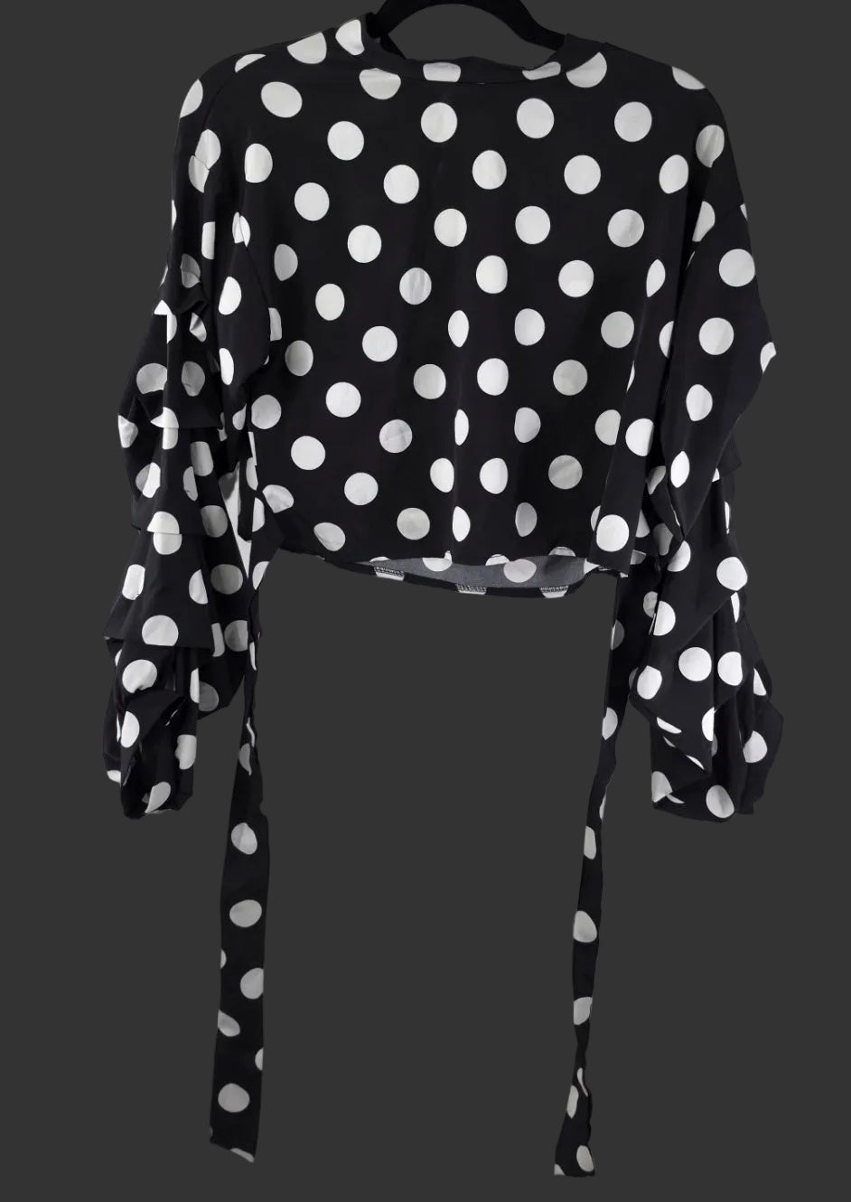 Black & White Polka Dot Ruffle-Sleeve Crop Top