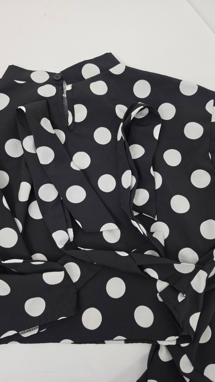 Black & White Polka Dot Ruffle-Sleeve Crop Top
