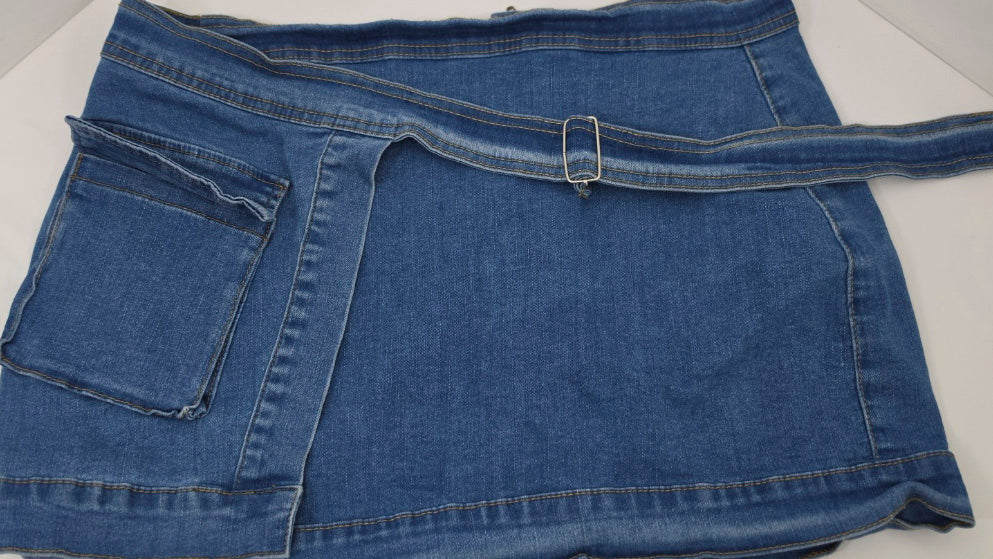 Women’s Denim Mini Skirt Size L Belted Stretch Blue Jean Utility Skirt