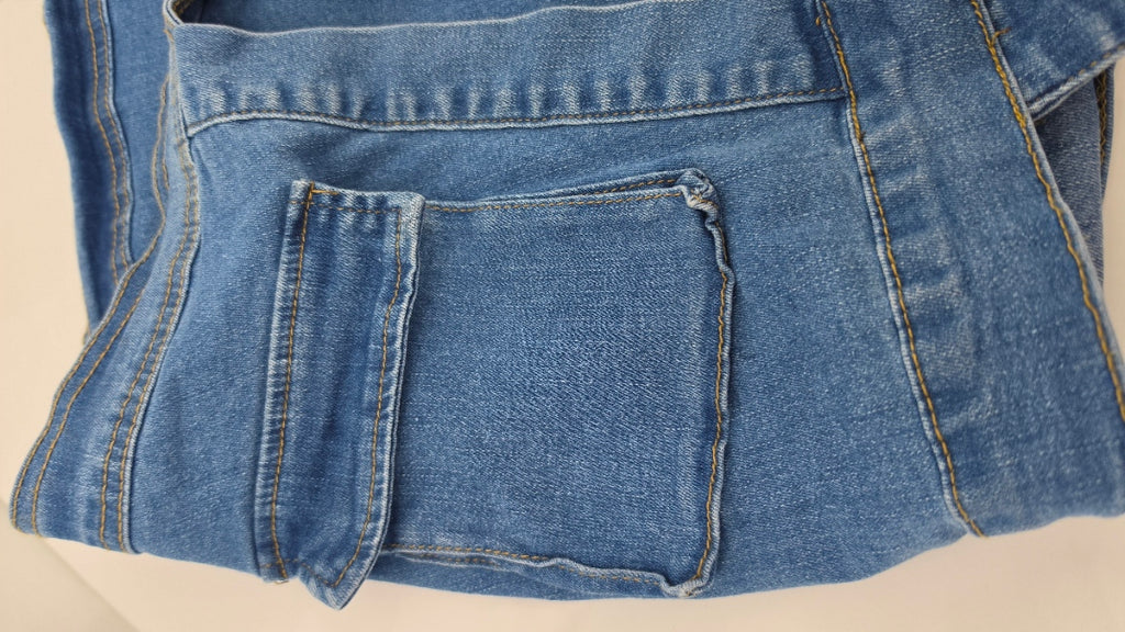 Women’s Denim Mini Skirt Size L Belted Stretch Blue Jean Utility Skirt