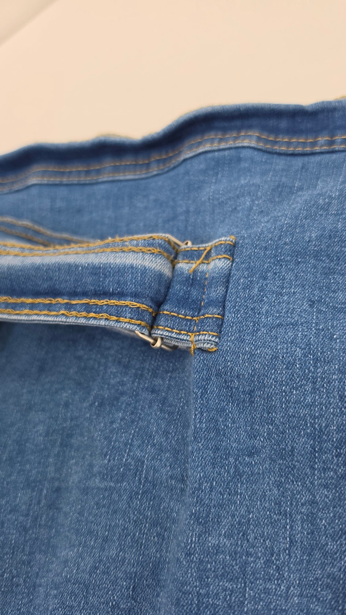 Women’s Denim Mini Skirt Size L Belted Stretch Blue Jean Utility Skirt
