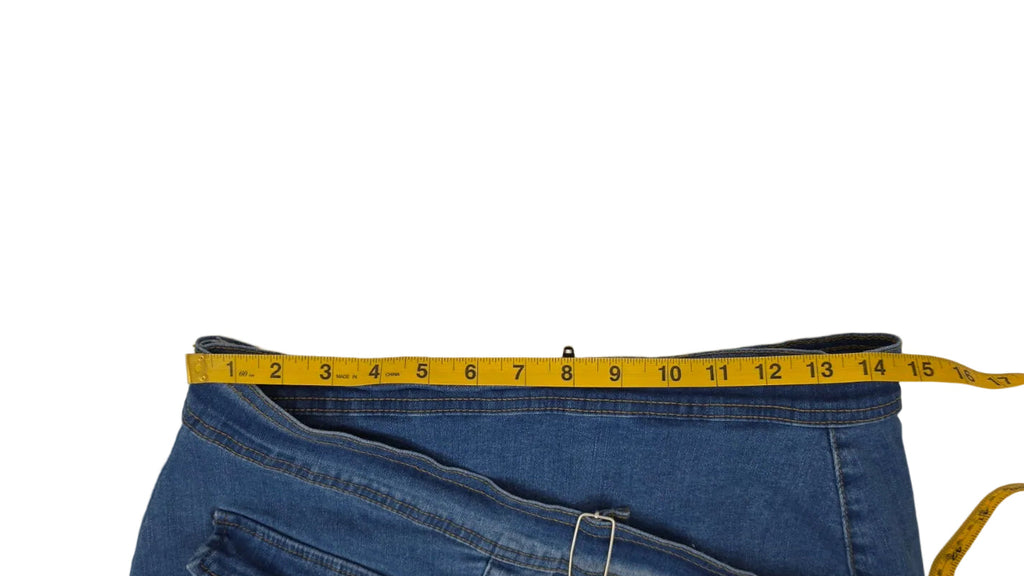 Women’s Denim Mini Skirt Size L Belted Stretch Blue Jean Utility Skirt