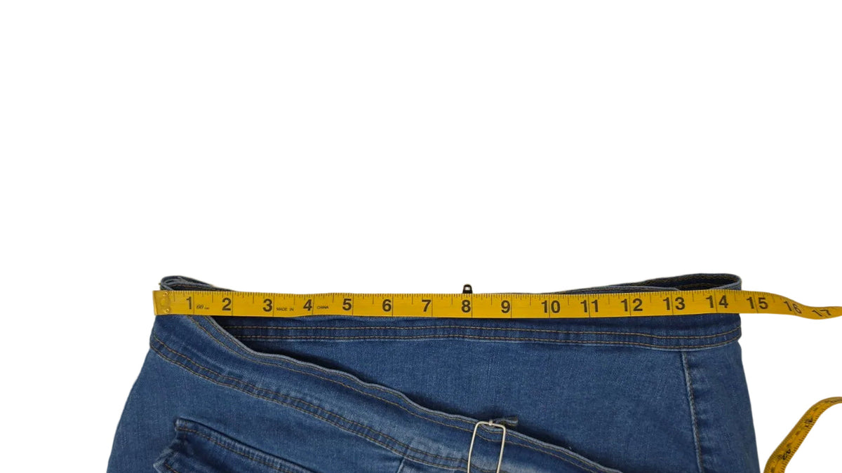 Women’s Denim Mini Skirt Size L Belted Stretch Blue Jean Utility Skirt