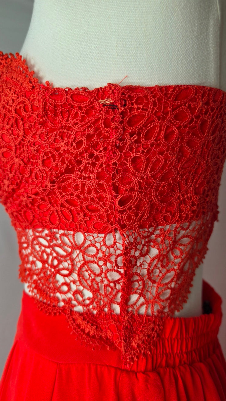IRIS Red Lace Cutout Romper