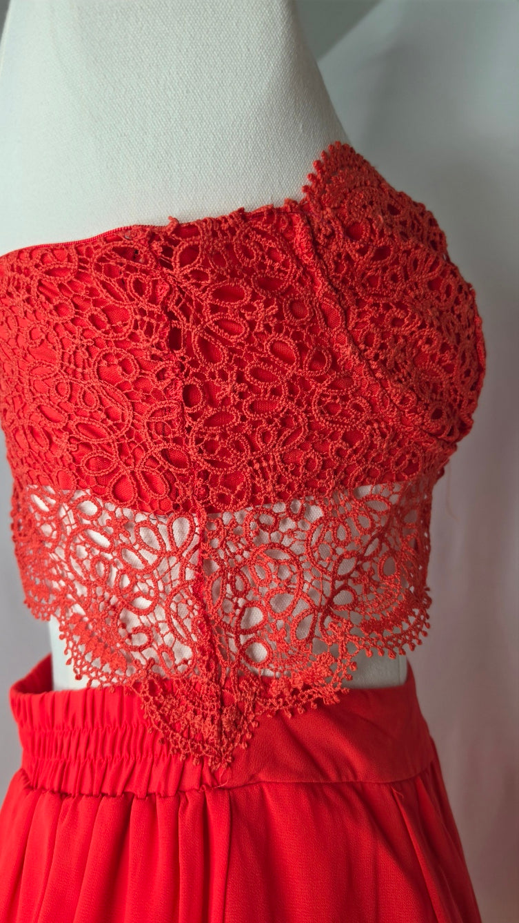 IRIS Red Lace Cutout Romper