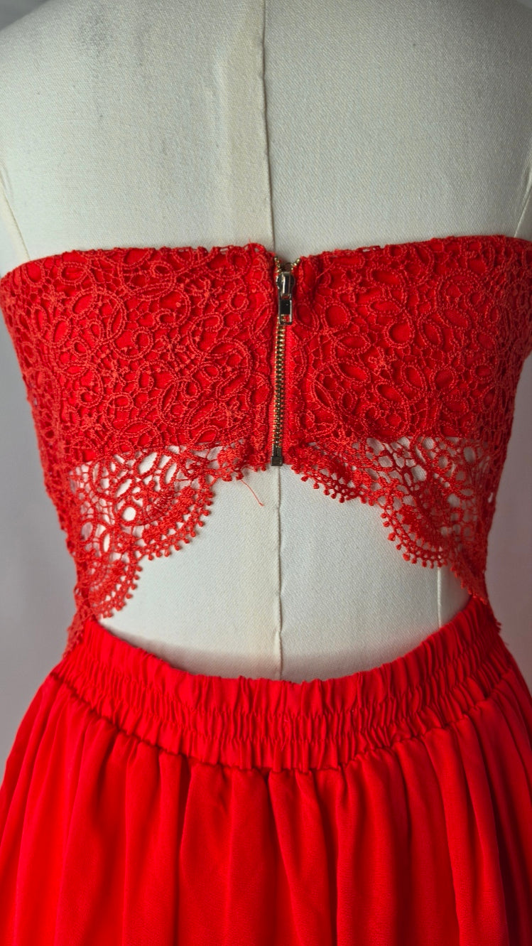 IRIS Red Lace Cutout Romper