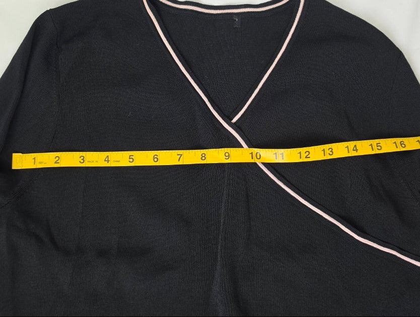 Black Pink Trim Faux Wrap Knit Top Women’s 3/4 Sleeve Rayon Nylon