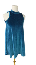 Tucker  & Tate Girls Size 10 Teal Blue Velvet Swing Dress Mock Neck Keyhole Back