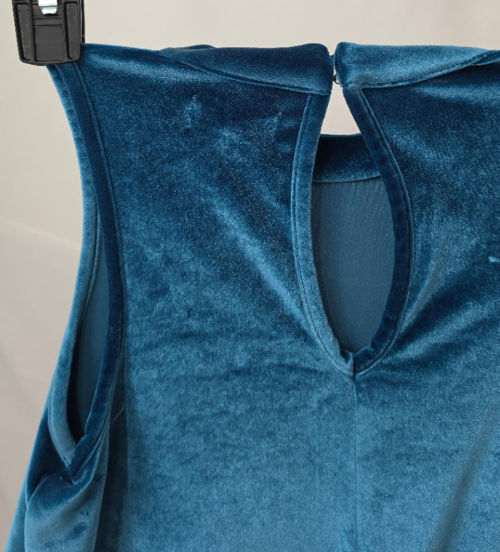 Tucker  & Tate Girls Size 10 Teal Blue Velvet Swing Dress Mock Neck Keyhole Back