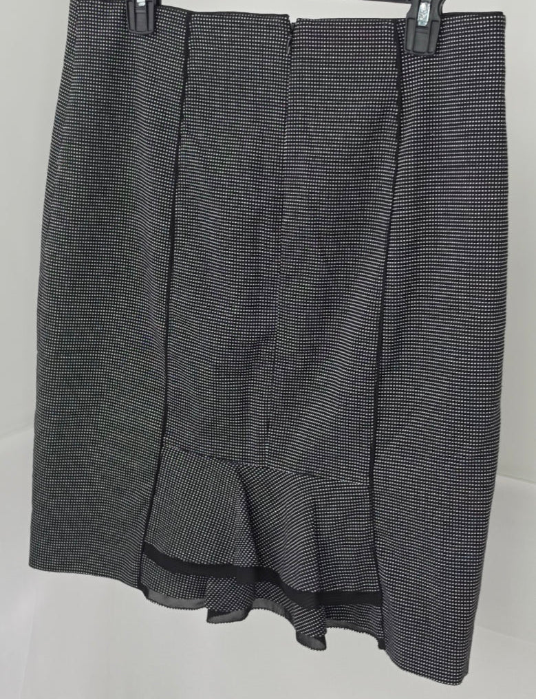 White House Black Market Size 10 Black White Micro Dot Pencil Skirt Ruffle Hem