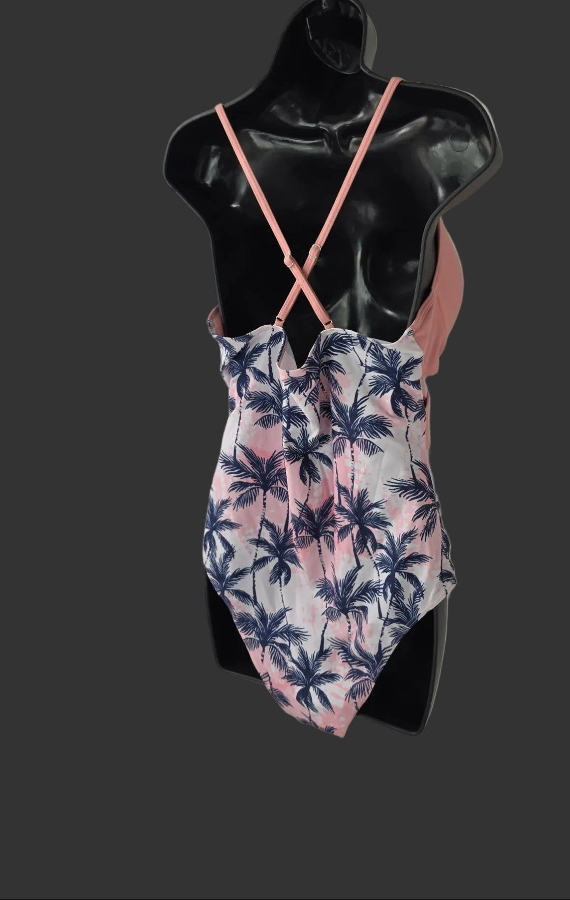 Pink Palm Tree One Piece Swimsuit XL Crisscross Front Tropical Print Adjustable Straps