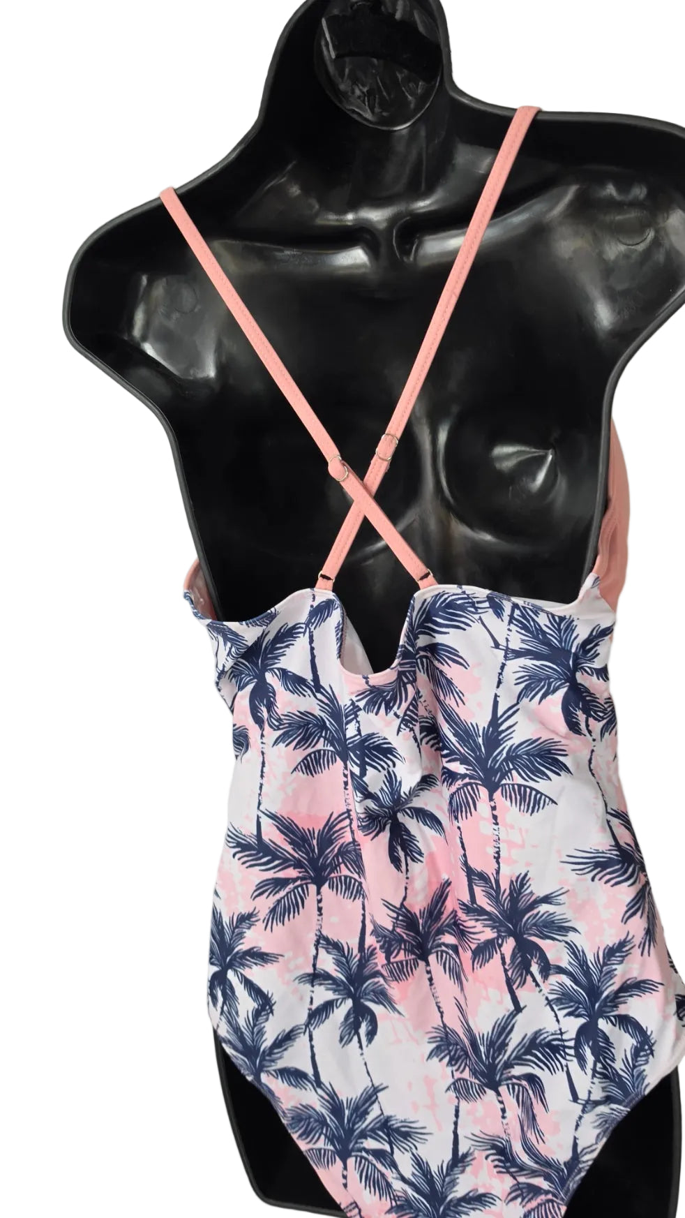Pink Palm Tree One Piece Swimsuit XL Crisscross Front Tropical Print Adjustable Straps