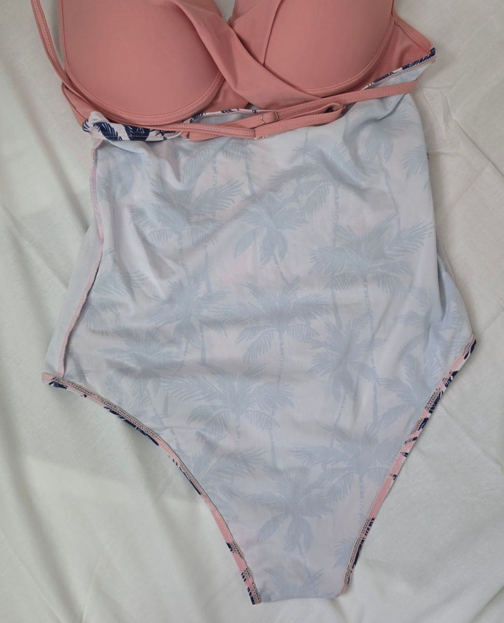 Pink Palm Tree One Piece Swimsuit XL Crisscross Front Tropical Print Adjustable Straps
