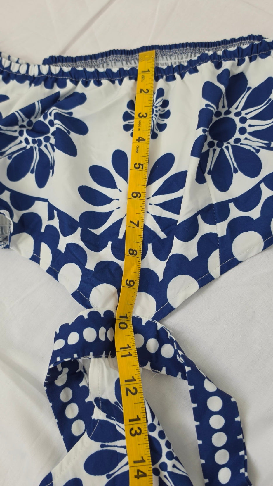 White Blue Floral Short Sleeve Dress M Puff Sleeve Smocked Back Lightweight See Through