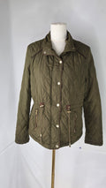 Love Tree Olive Green Quilted Jacket Medium Snap Button Zip Front Pockets Fleece Lined