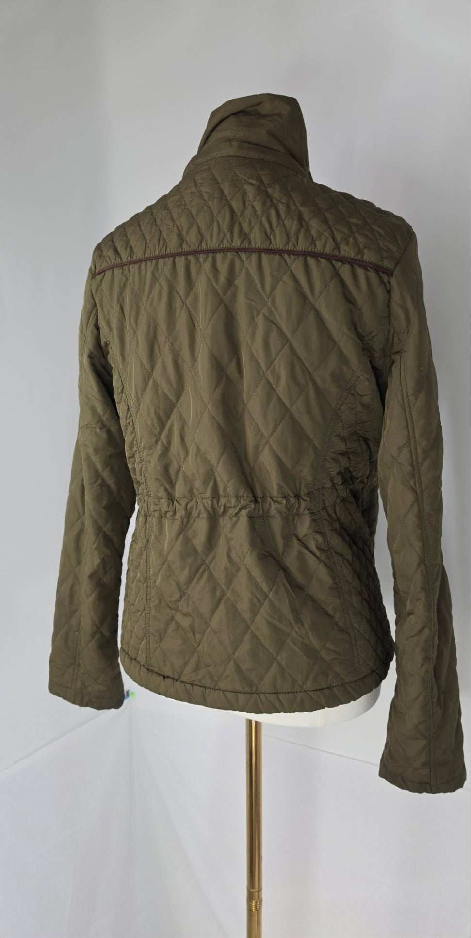 Love Tree Olive Green Quilted Jacket Medium Snap Button Zip Front Pockets Fleece Lined