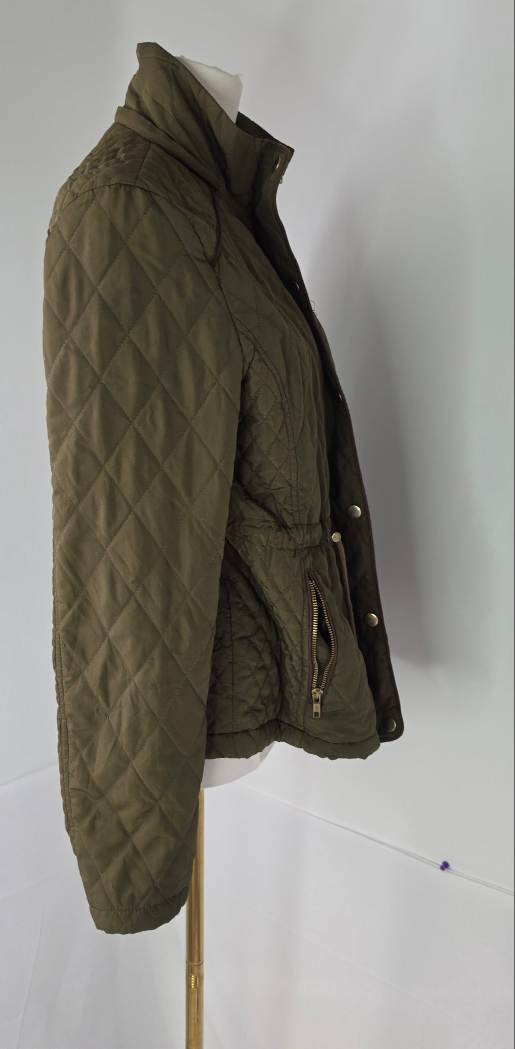 Love Tree Olive Green Quilted Jacket Medium Snap Button Zip Front Pockets Fleece Lined
